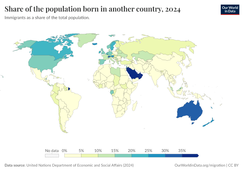 A thumbnail of the "Share of the population born in another country" chart